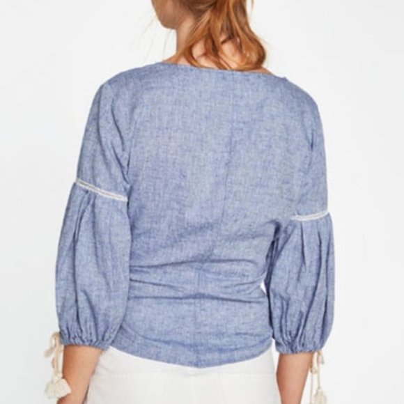 Zara M Chambray Wrap Top - Picture 2 of 8